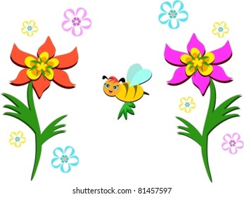 Flowers and Flying Bee
