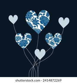 Flowers flying heart symbol frame pattern. Perfect for Valentine's Day cards, invitation, designs.