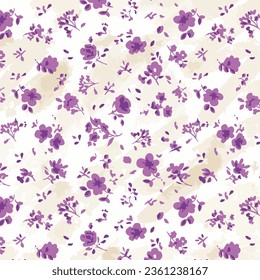 Flowers and flying leaves on Brush strokes wallpaper pattern