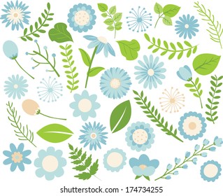 Flowers and Foliage - Blue