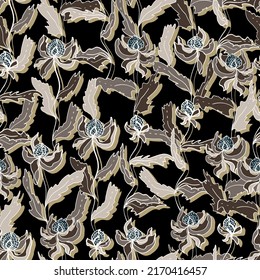 flowers and foliage botanical vector seamless pattern