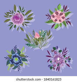 flowers foliage leaves nature greenery vegetation decoration icons vector illustration