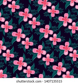 flowers foliage tropical leaves dark background vector illustration