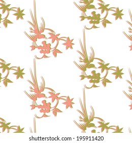 flowers, foliage, vector, graphic, drawing, illustration, pattern, print, red, green, bird, berries, fruits