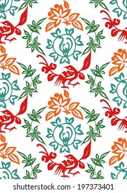 flowers, foliage, vector, graphic, drawing, illustration, pattern, print, background