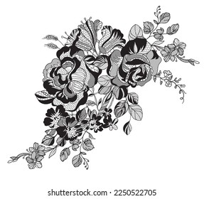 flowers and foliage. Vector illustration, bouquet.