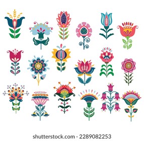 Flowers folk art. Vector isolated on white background.