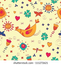 Flowers folk seamless pattern. Can be used for wallpaper, pattern fills, web page background, surface textures, textile.