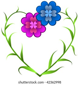 Flowers forming heart shape symbolizing love between opposite sex couple. St. Valentines day card.