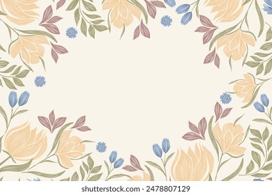 Flowers frame border embroidery texture ikat vintage design hand drawn vector illustration with copy space. 