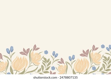 Flowers frame border embroidery texture ikat vintage design hand drawn vector illustration with copy space. 