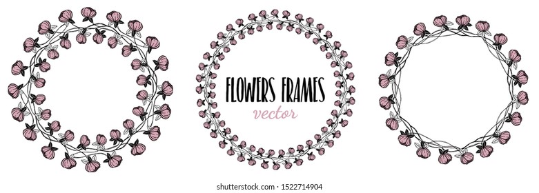 flowers frame circle , vector illistration hand drawn