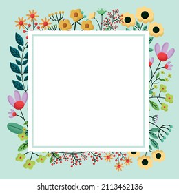 flowers frame design over blue