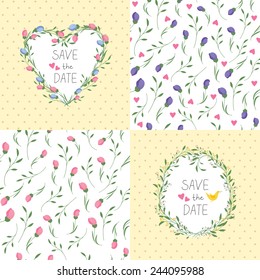 Flowers frame. Heart. Vector retro  background. Floral romantic vignette. Vintage. Place for text. Invitation.