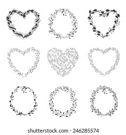 Flowers frame. Heart. Vector retro  background. Floral romantic vintage vignette.