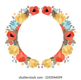 Flowers frame. Modern flat vector illustration isolated on white background.