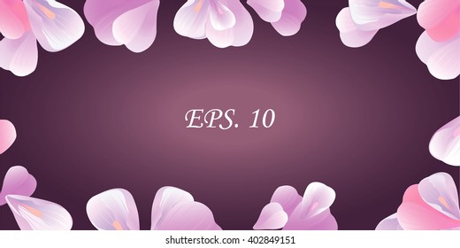 Flowers frame. Pink petals isolated on violet. Vector