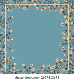 Flowers frame in retro colors flat vector illustration.
