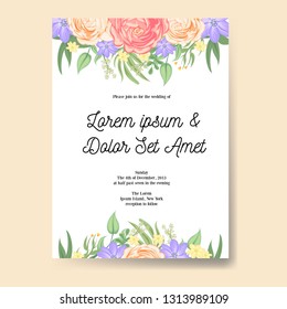 flowers frame rose border for wedding invitation and greeting card.