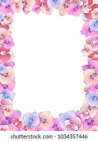 Flowers frame with space for text. Paper cutting orchid.