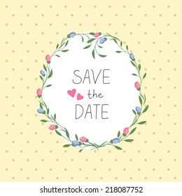 Flowers frame. Vector background. Floral romantic oval frame. Vintage background. Place for text. Invitation.