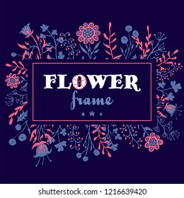 Flowers frame vector illustration silhouette hand drawing text