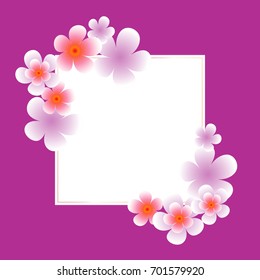 Flowers frame. Violet Sakura Flowers frame isolated on Purple background. Vector EPS 10, cmyk