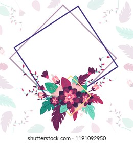 Flowers frame and wedding card