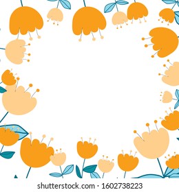 Flowers Frame White Background With colorful flowers, Vector Illustration.