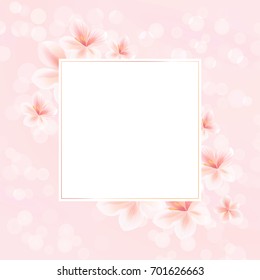 Flowers frame. White Pink Sakura Flowers frame isolated on pink bokeh background. Vector EPS 10, cmyk