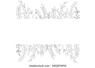 Blumen Rahmen. Schwarz-Weiß. Dekorative Rahmen perfekt für die Gestaltung von Grußkarten, Hochzeitskarten, Verpackungen, Textilien, Feriendekorationen, Logo	