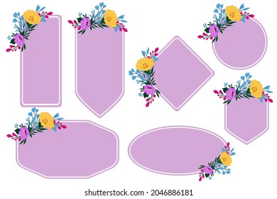 Flowers Frames Set | Pink Frame  | clipart bundle | Vector stock illustration.