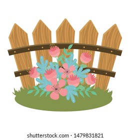 Flowers in front of fence vector design