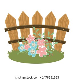 Flowers in front of fence vector design
