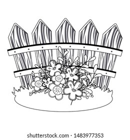Flowers in front of fence vector design