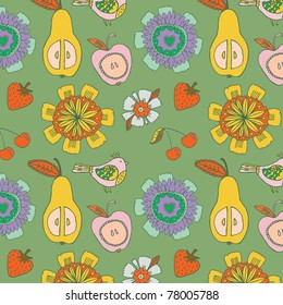 flowers and fruits seamless pattern