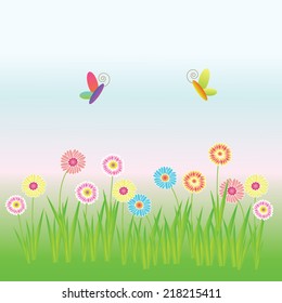 flowers garden with butterfly vector,flowers vector
