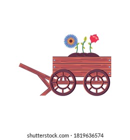 flowers in garden cart detailed style icon design, Gardening planting and nature theme Vector illustration