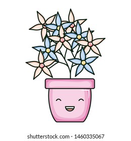 flowers garden in ceramic pot kawaii character