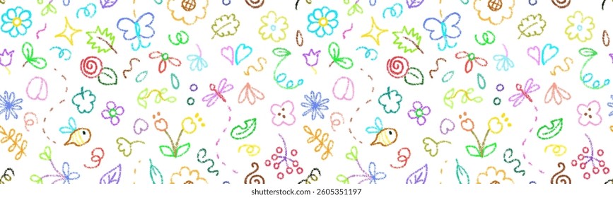 flowers garden doodle seamless pattern