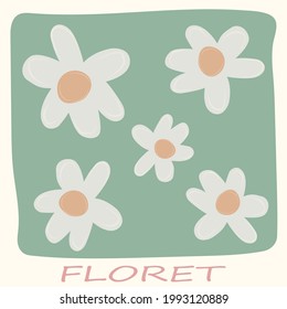 Flowers. Garden flower, plants ,botanical, vector design for fashion,fabric,wallpaper and all prints on green mint background color. Small colorful flowers. Vector illustration.