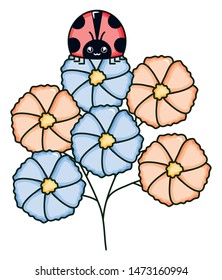 flowers garden with ladybug kawaii character