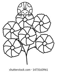 flowers garden with ladybug kawaii character