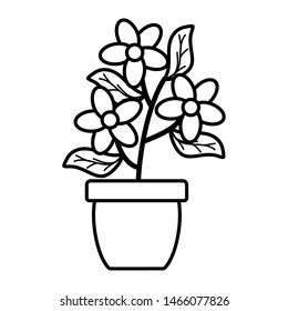 flowers garden and leafs in ceramic pot decoration