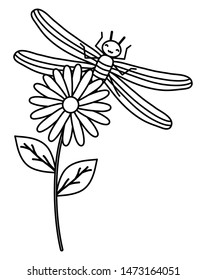 flowers garden with little dragon fly kawaii character
