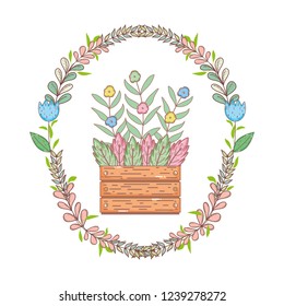 flowers in garden pot with wreath crown