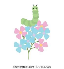 flowers garden with worm kawaii character