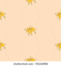 flowers with geometric pattern. small floral pattern. Delicate floral background. yellow graphic print