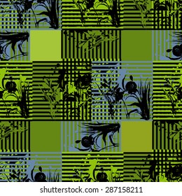 Flowers and geometric patterns. Seamless.