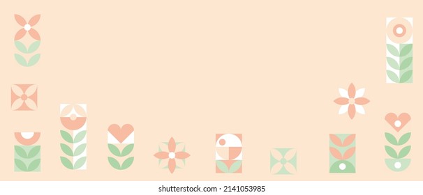 Flowers in geometric shapes, template for cover and web design. Spring is a great mood, a flyer for designing an intro in a Scandinavian trendy style.